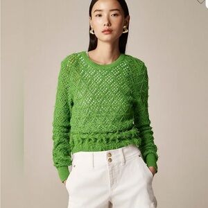 J.Crew pointelle crewneck sweater with fringe